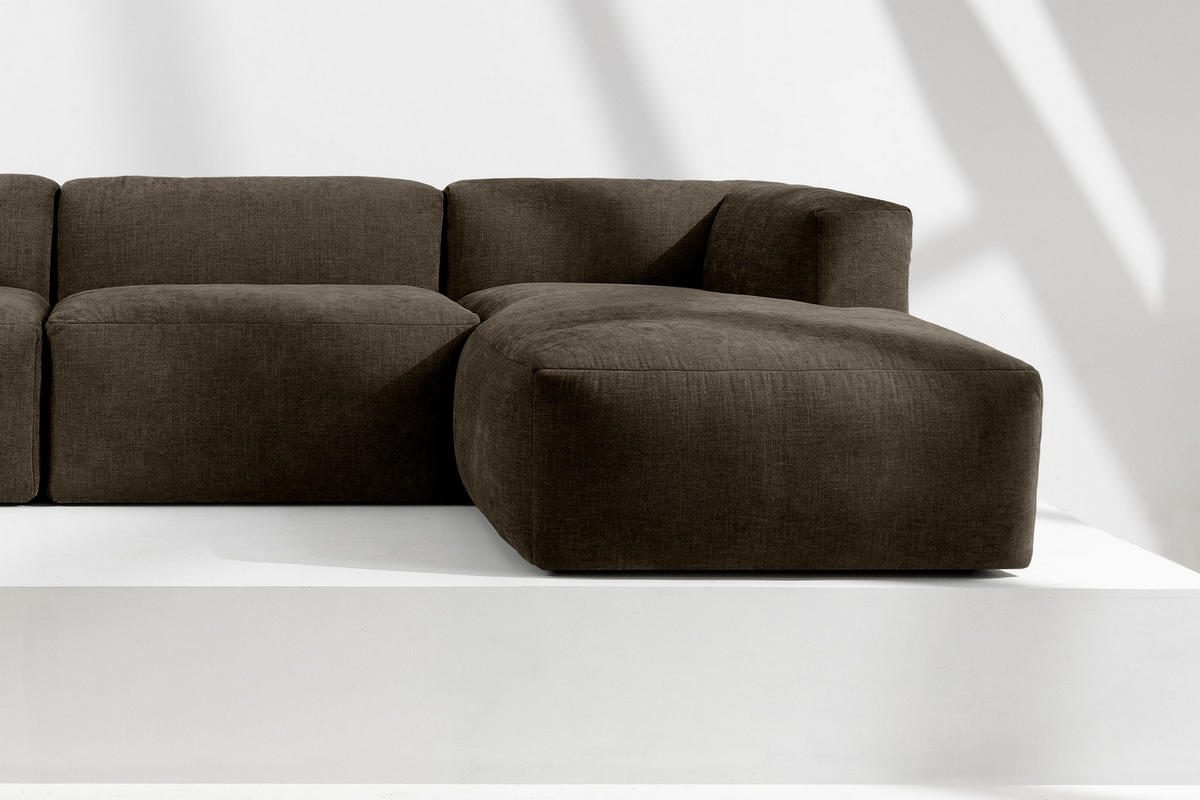 ECKMODULSOFA-RECHTS BUFFO 6-Sitzer mit extrem weicher Sitzfläche, Gewebestoff, braun - Braun, Textil (377/180cm) - KONSIMO®