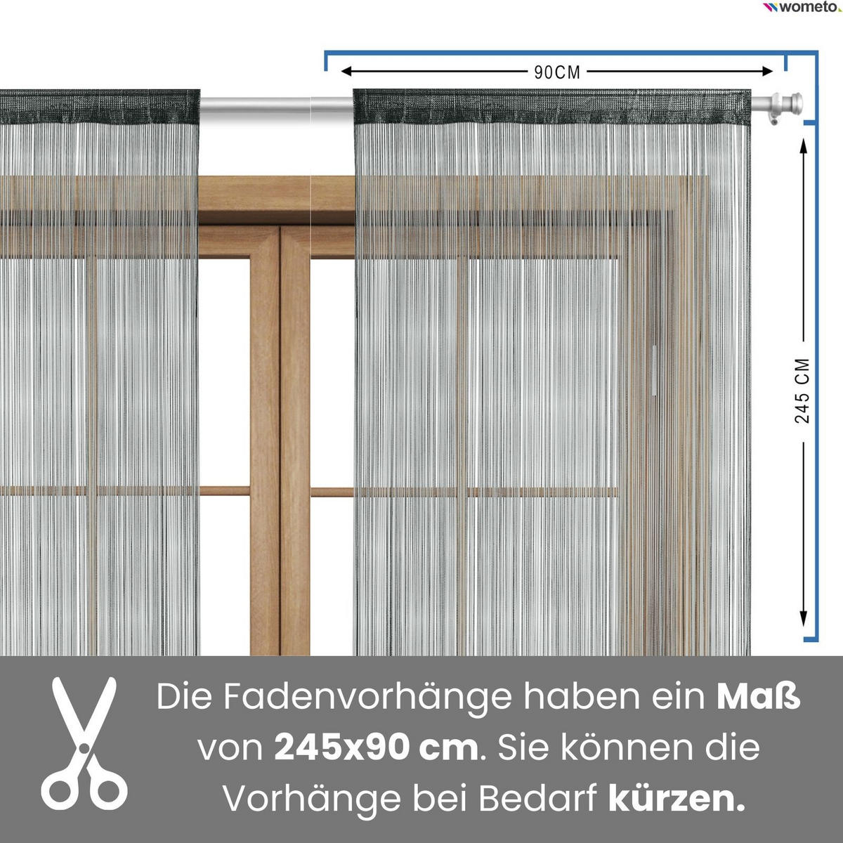FADENVORHANG dunkelgrau 245/90 cm Stangendurchzug kürzbar - Dunkelgrau, Textil (90/245/1cm) - wometo