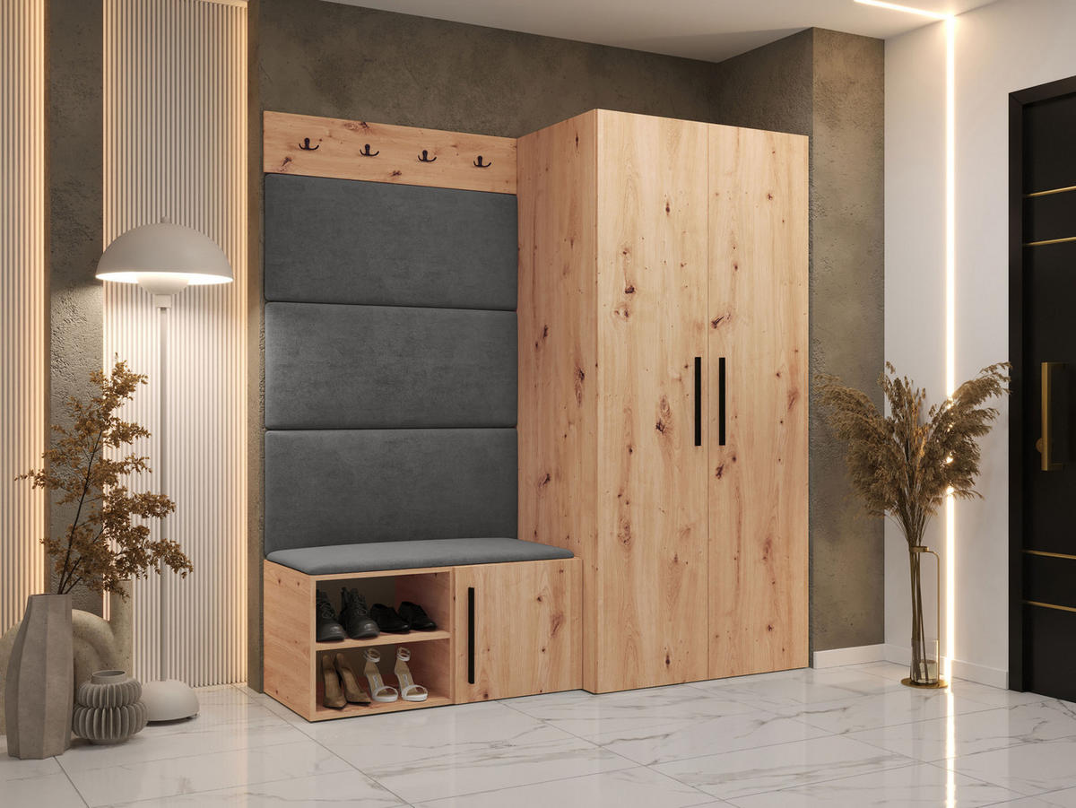 GARDEROBEN-SET Medi I - Schwarz/Eiche Artisan, Holzwerkstoff/Kunststoff (80/191/50cm) - MIRJAN24