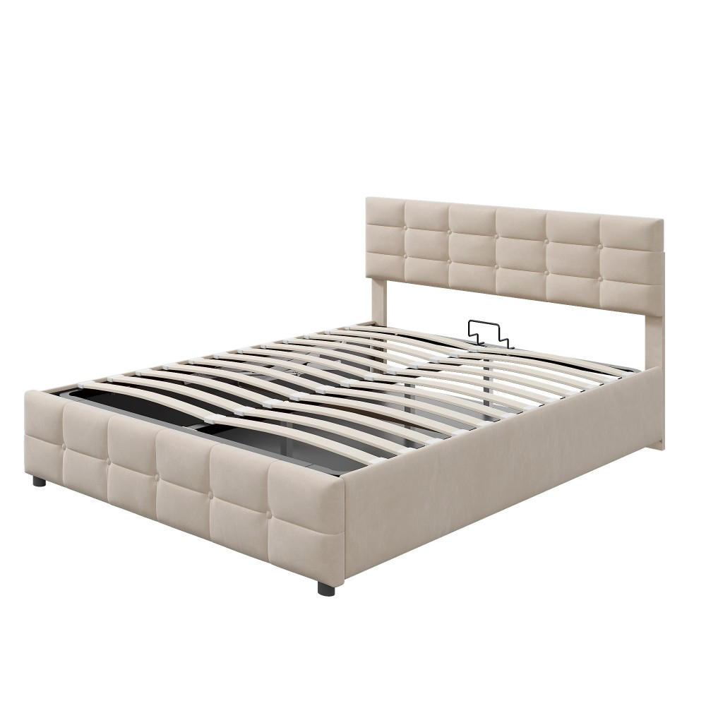 POLSTERBETT 180x200cm in Beige Samtstoff - Beige, Holz/Textil (180/200cm) - KOMHTOM