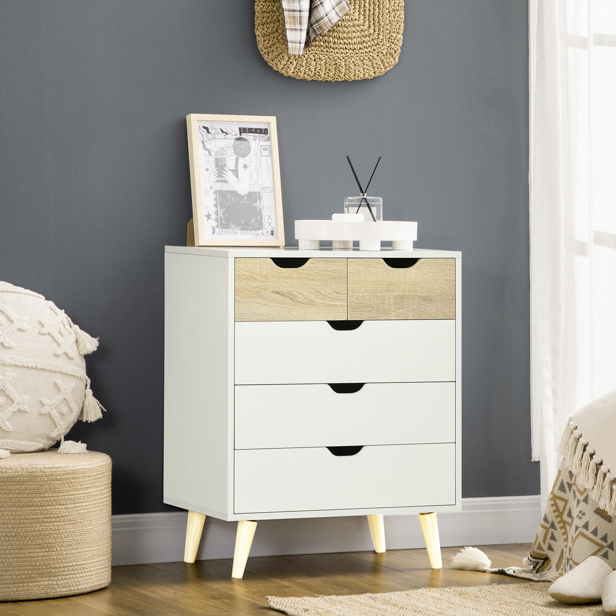 KOMMODE Weiß Eichefarben 60/40/77,5 cm - Weiß, Holzwerkstoff (60/77.5/40cm) - PANGIVO