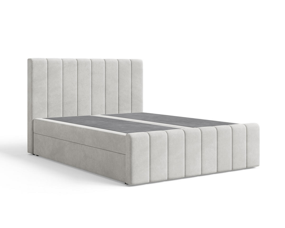 BOXBETT 01 BIS 180 x 200 cm - Manila - Modernes Polsterbett mit Bettkasten inkl. PU-Schaum-Topper und Federmechanismus - Silbereichenfarben, Holz (180/200cm) - ROYAL24_MARKT