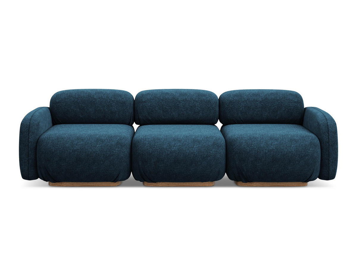 4-SITZER-SOFA Chenille Stoff Blau - Blau/Braun, Holz/Textil (270/73/95cm) - Makamii
