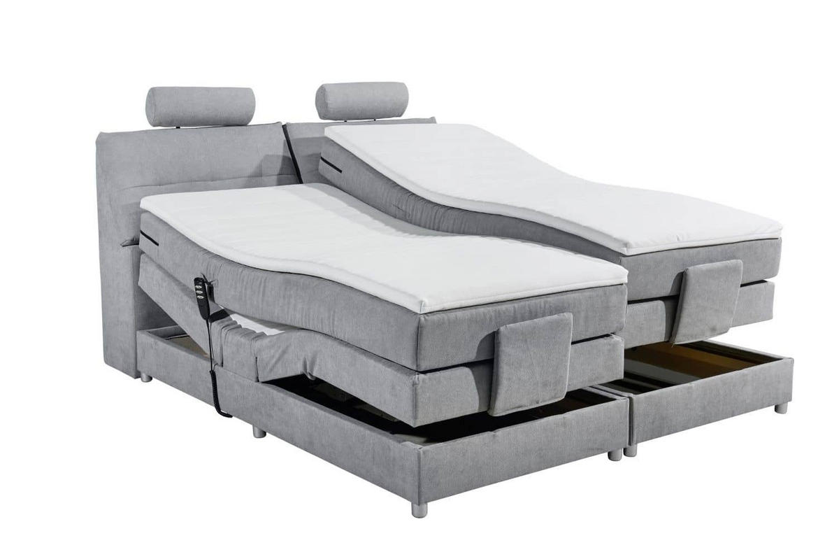 BOXSPRINGBETT inkl. Elektrofunktion, 7-Zonen-Tonnentaschen-Federkernmatratze und Komfort T25 Schaumtopper - Silberfarben/Hellgrau, Holz/Holzwerkstoff (180/200cm) - ed exciting design