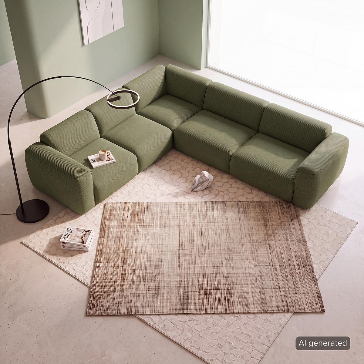 ECKSOFA mit Rundecke - Dunkelgrün/Schwarz, Kunststoff/Textil (325/260cm) - home24