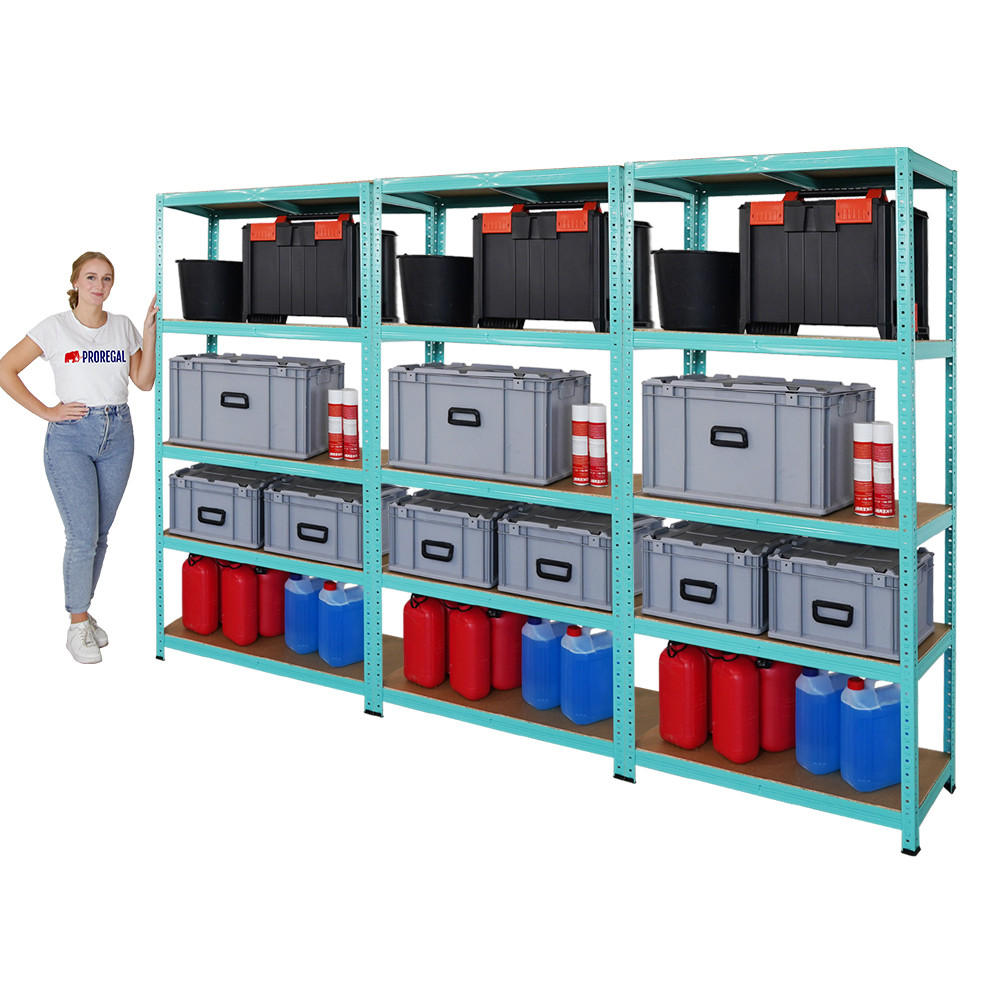 SCHWERLASTREGAL 3er GREEN HULK Set, HxBxT 180x90x40cm, Fachlast 175kg, 5 Ebenen, Grün - Grün, Metall (270/180/40cm) - PROREGAL