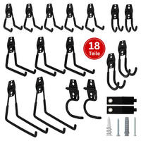 WANDHAKEN für Garage GRIT 18-teiliges Set Schwarz Gerätehaken Platzsparende Aufbewahrung - Schwarz, Metall (19/2.5/16cm) - PROREGAL