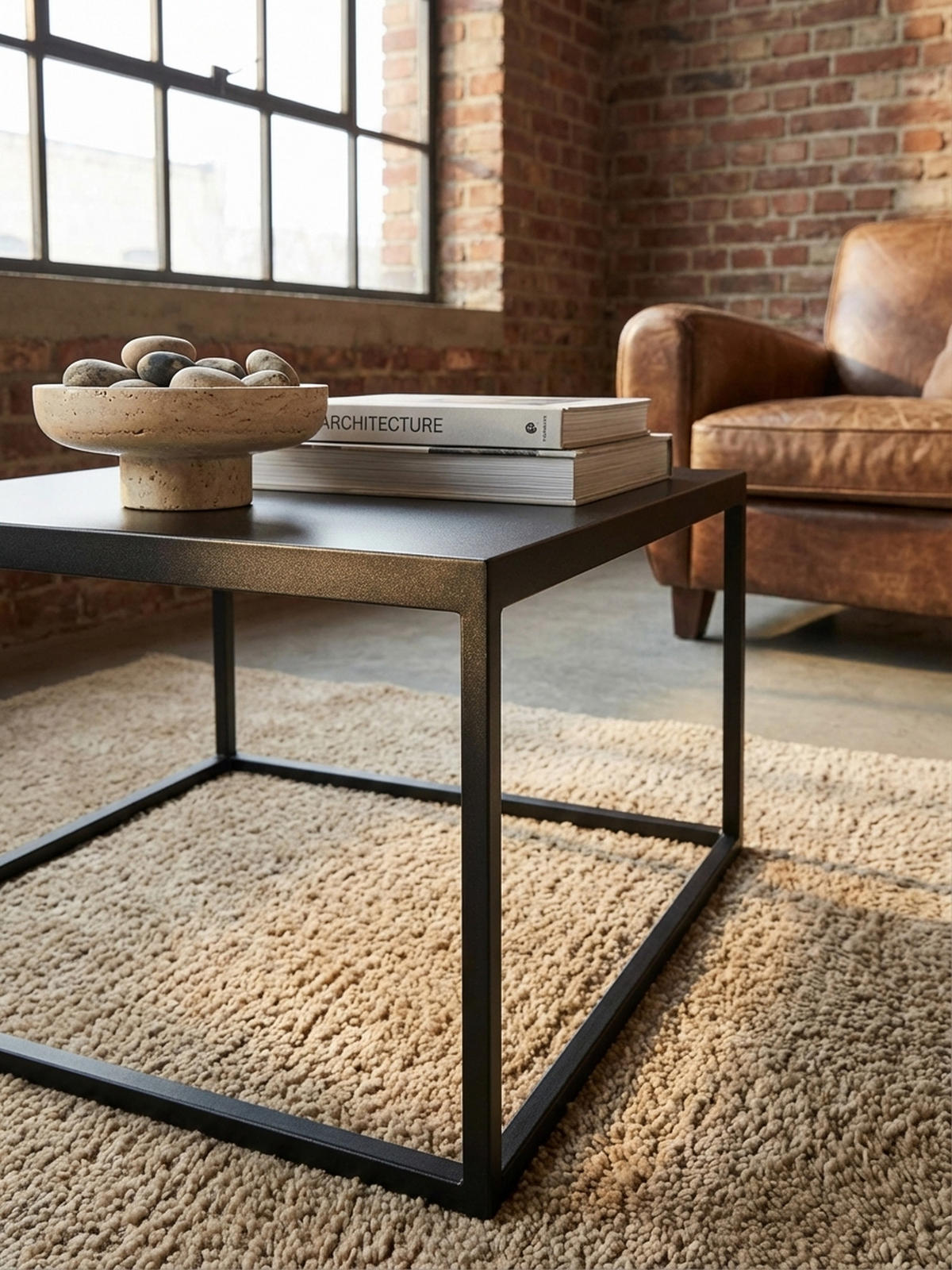 COUCHTISCH quadratisch mit Marmor-Optik, Metallgestell im Industrial-Stil, Schwarz 60x60x45 cm - Schwarz, Metall (60/60/45cm) - KADIMA DESIGN