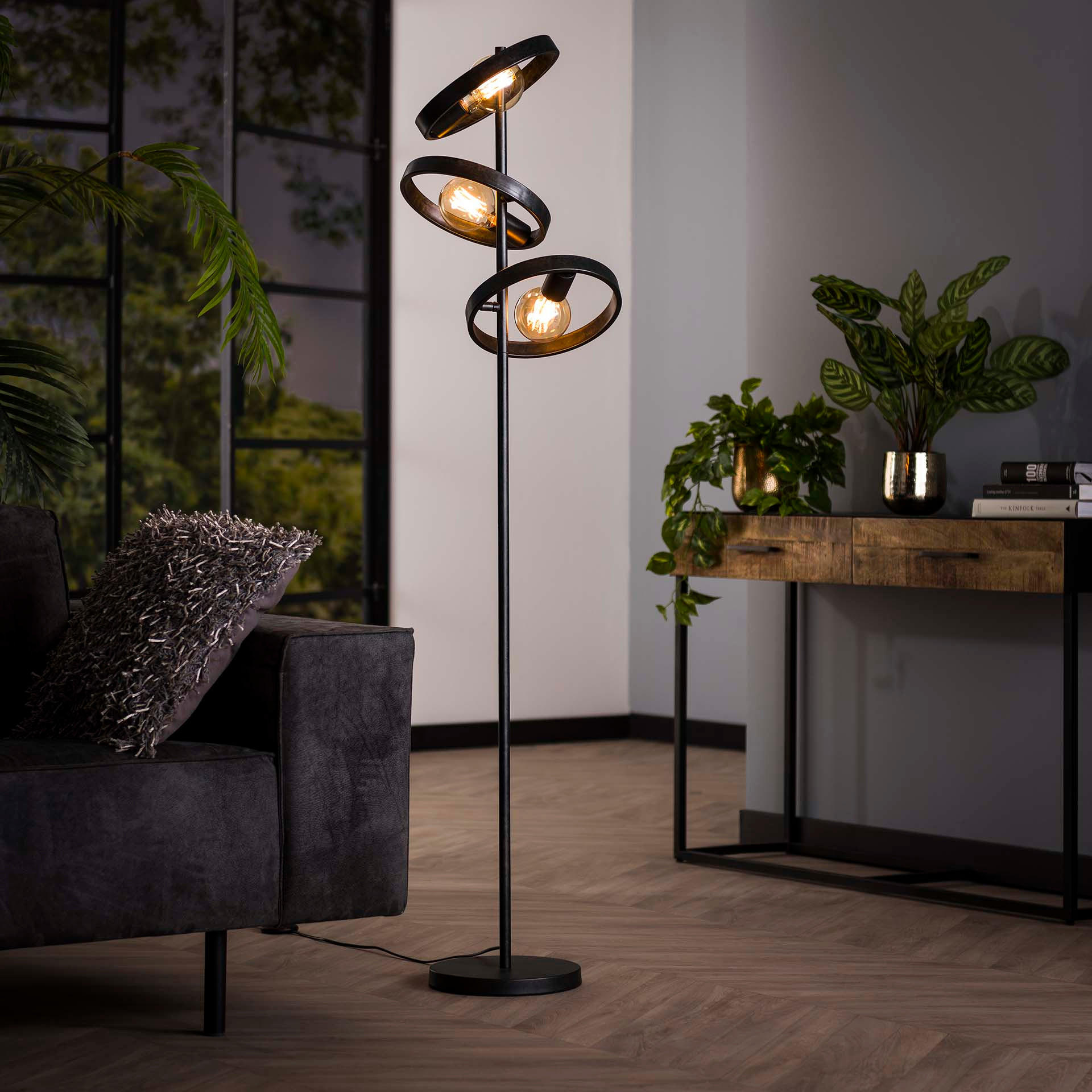 STEHLEUCHTE Hover Schwarz 40/40/155 cm - Schwarz, Metall (40/40/155cm) - Hoyz Collection