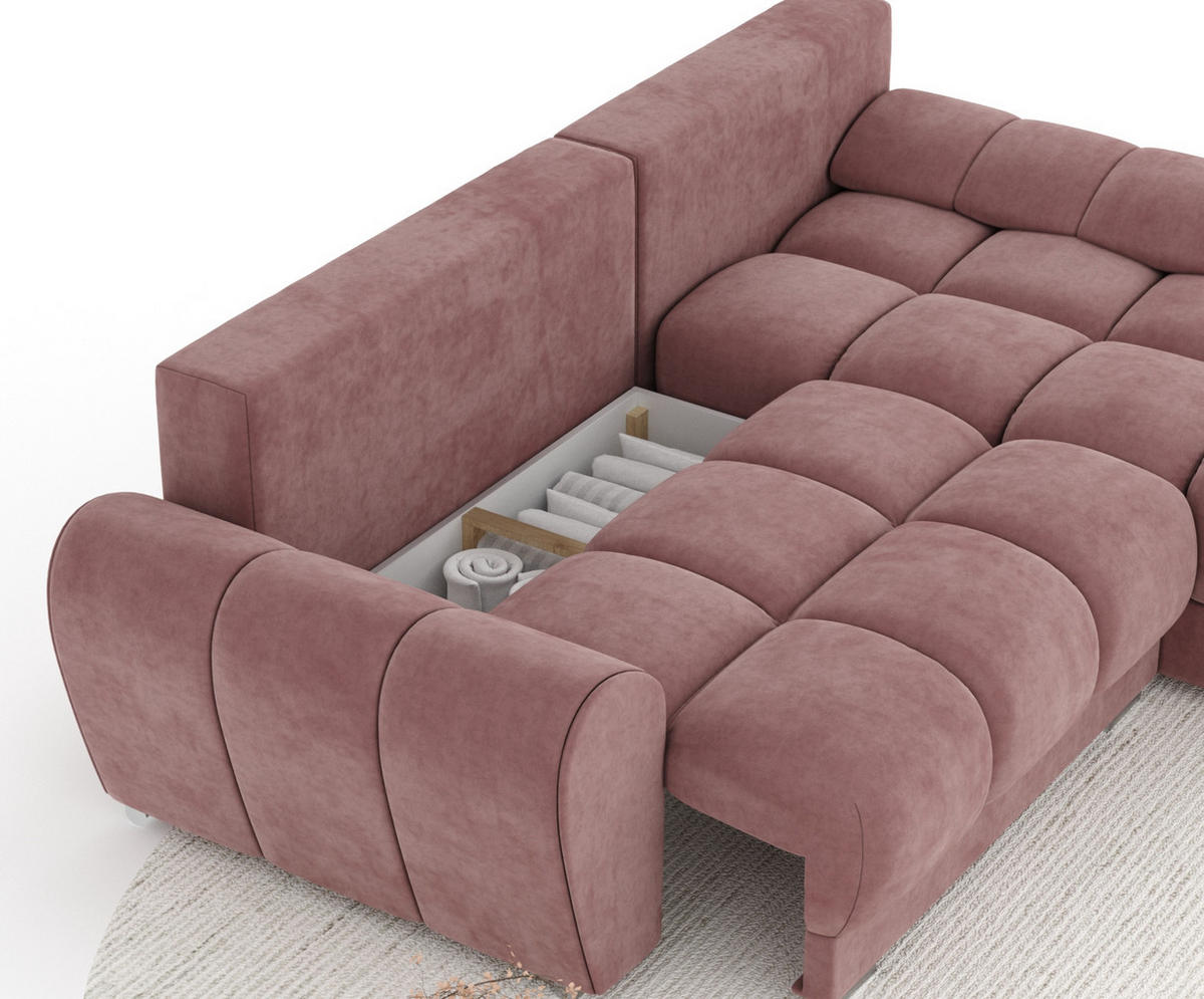 ECKSOFA MIT SCHLAFFUNKTION Peebles Rosa Samtstoff - Chromfarben/Pink, Holz/Holzwerkstoff (256/175cm) - Maison de Reve