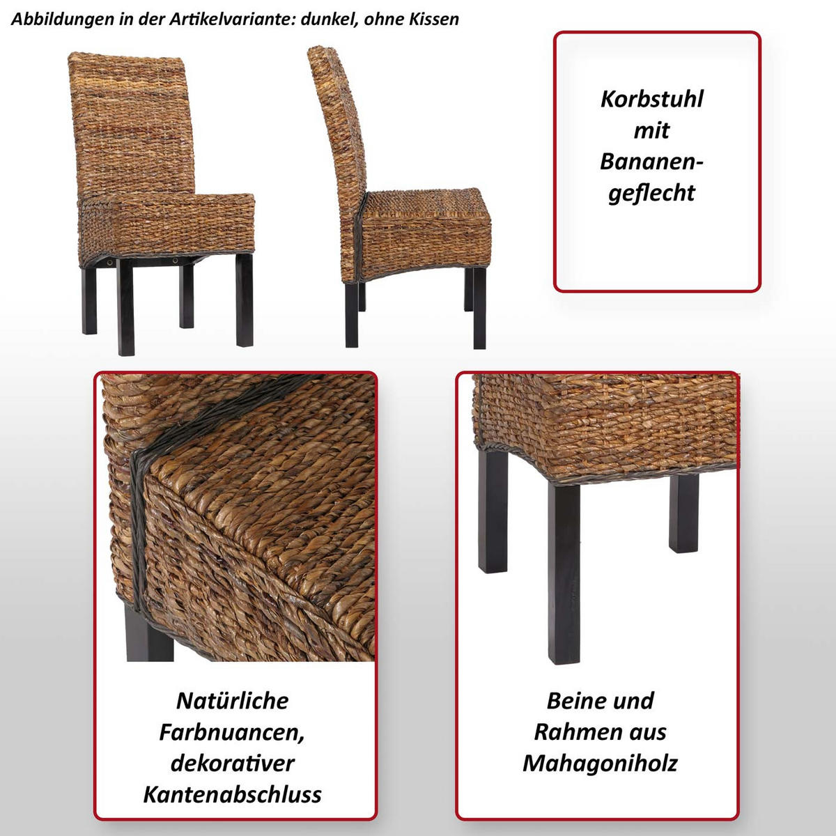 ESSZIMMERSTUHL 6er-Set Korbstuhl Stuhl Malibu Bananengeflecht 96x46x41cm Sitzhöhe 46cm hell mit Kissen - Hellbraun, Kunststoff (46/96/41cm) - CHEFGASTRO