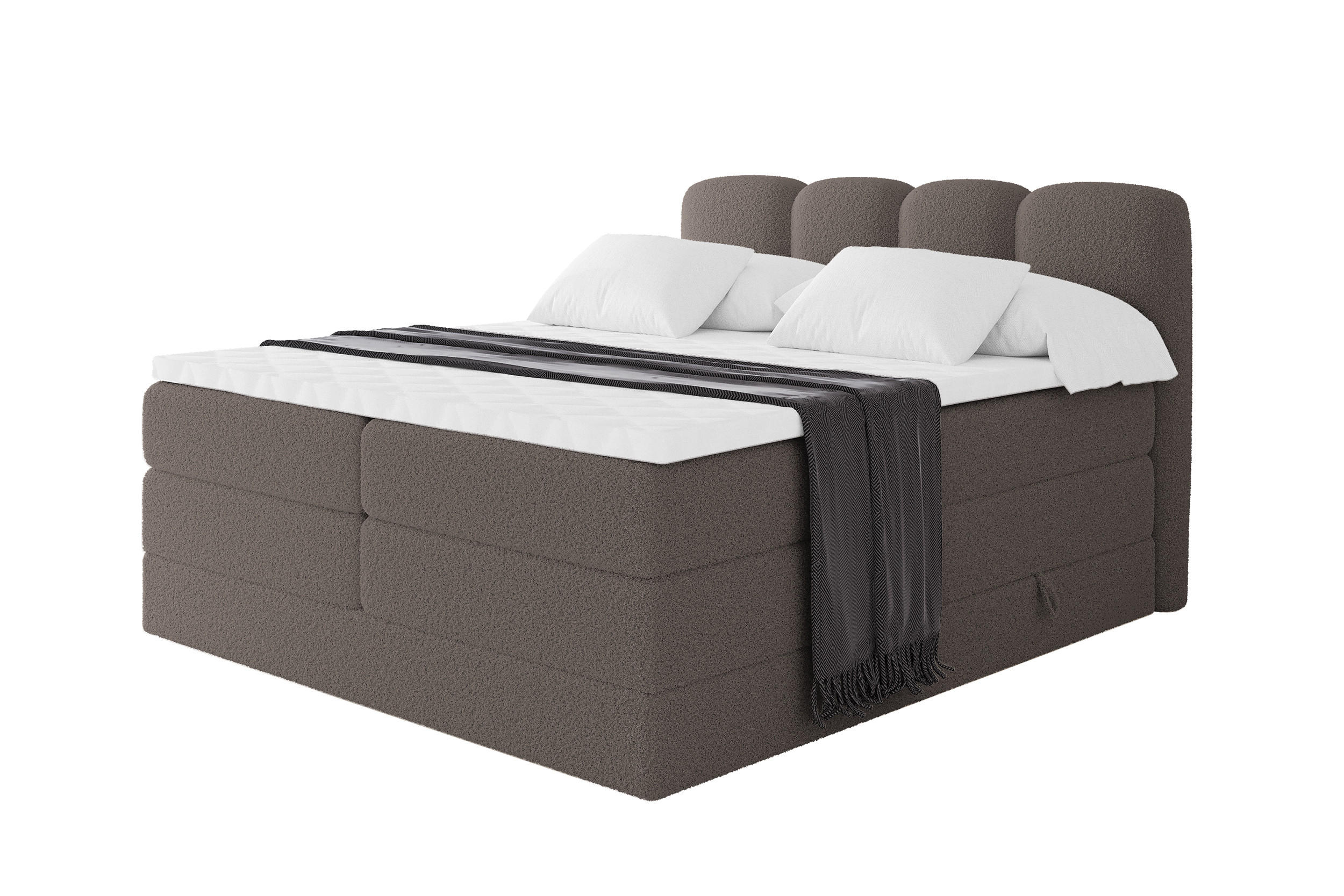 BOXSPRINGBETT mit Matratze H3/H4 - NINA KING - 200x200 cm Braun - Braun, Holzwerkstoff (200/200cm) - ALTDECOR