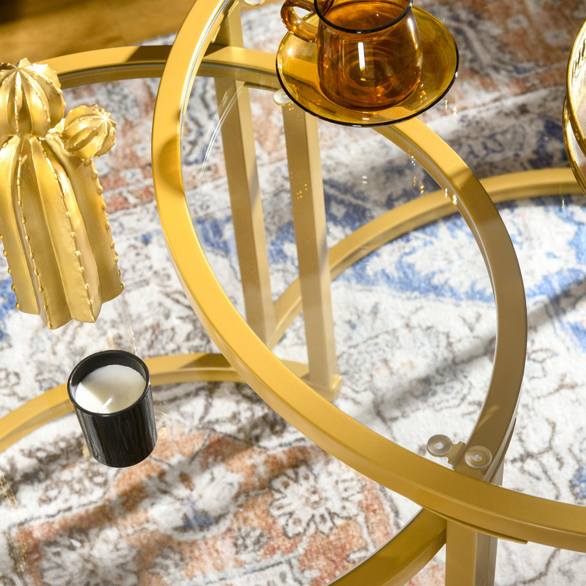 COUCHTISCH DE-15751 2er-Set nestbar mit Glasplatten Gold - Goldfarben, Metall (70/70/47.5cm) - ComfortXL