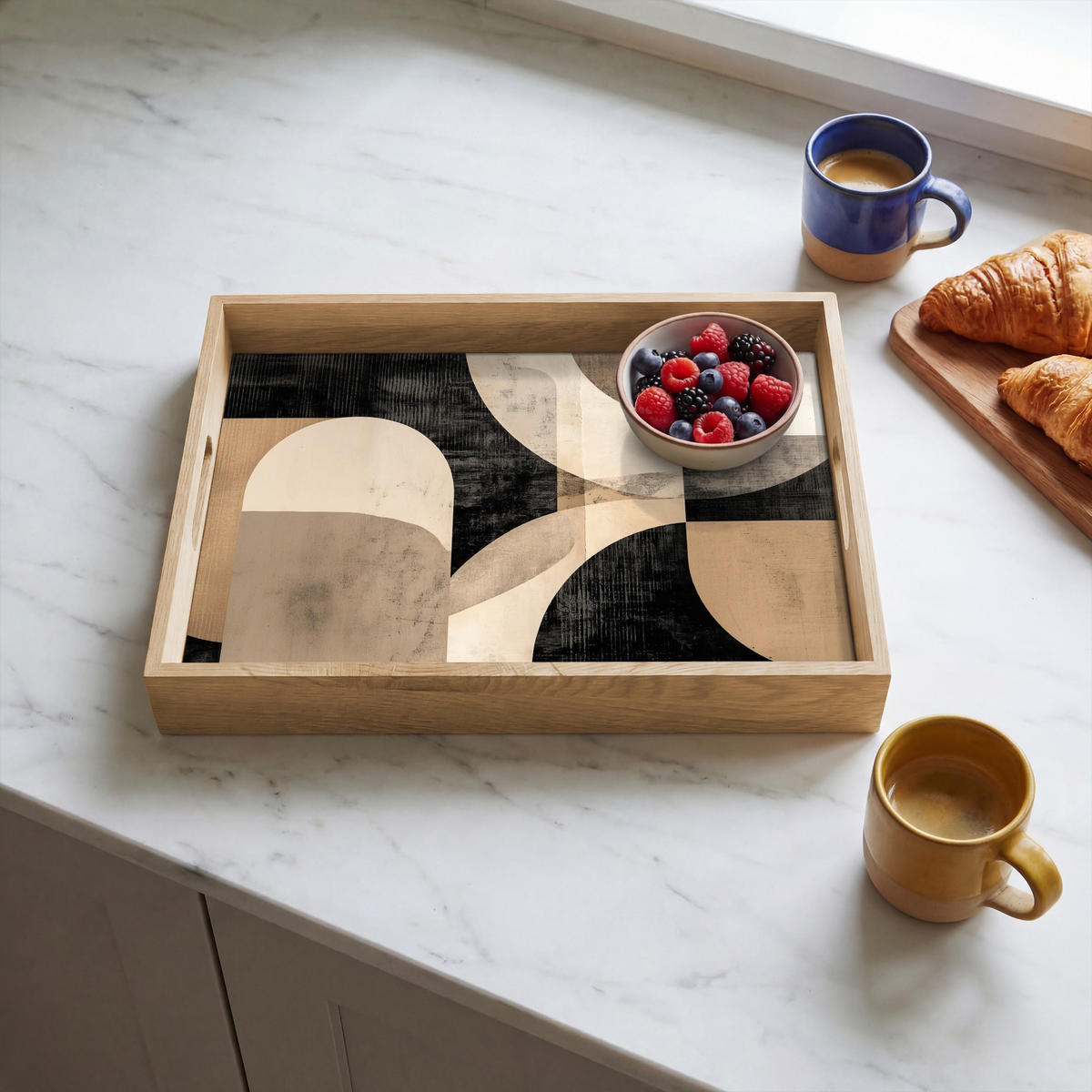 SERVÍROVACÍ PODNOS Abstraktní - Tvary - Moderní - Béžová 40x30 cm - béžová, dřevo (40/5/5cm) - OnlyWow