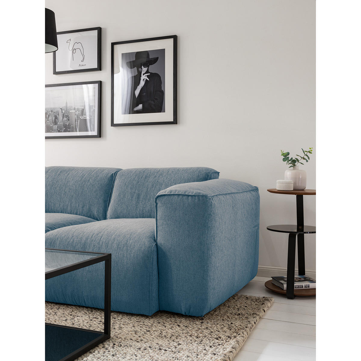 3-SITZER ECKSOFA mit Longchair - Blaugrau/Schwarz, Kunststoff/Textil (251/173cm) - home24