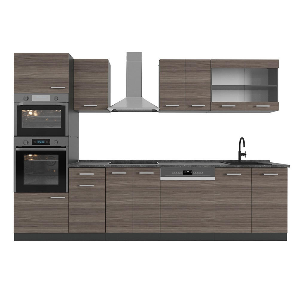 KUHINJSKI BLOK R-Line Žlahtna siva 300 cm z visoko omaro, DP Antracit - siva/antracit, leseni material (300/81.6/60cm) - Vicco