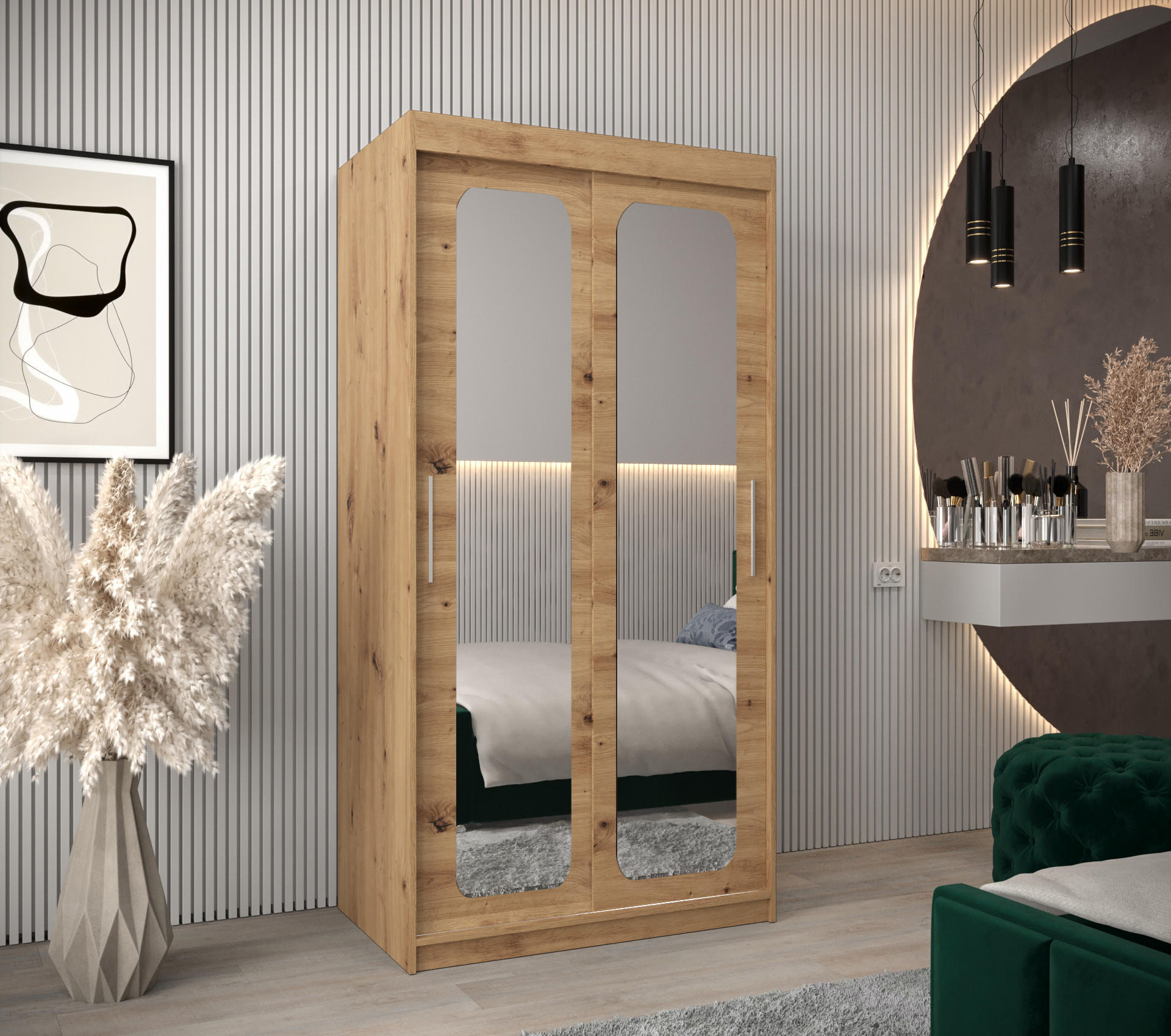 SCHWEBETÜRENSCHRANK 200/100/62 2-türig - Silberfarben/Eiche Artisan, Holz/Kunststoff (100/200/62cm) - MÖBEL KRYSPOL