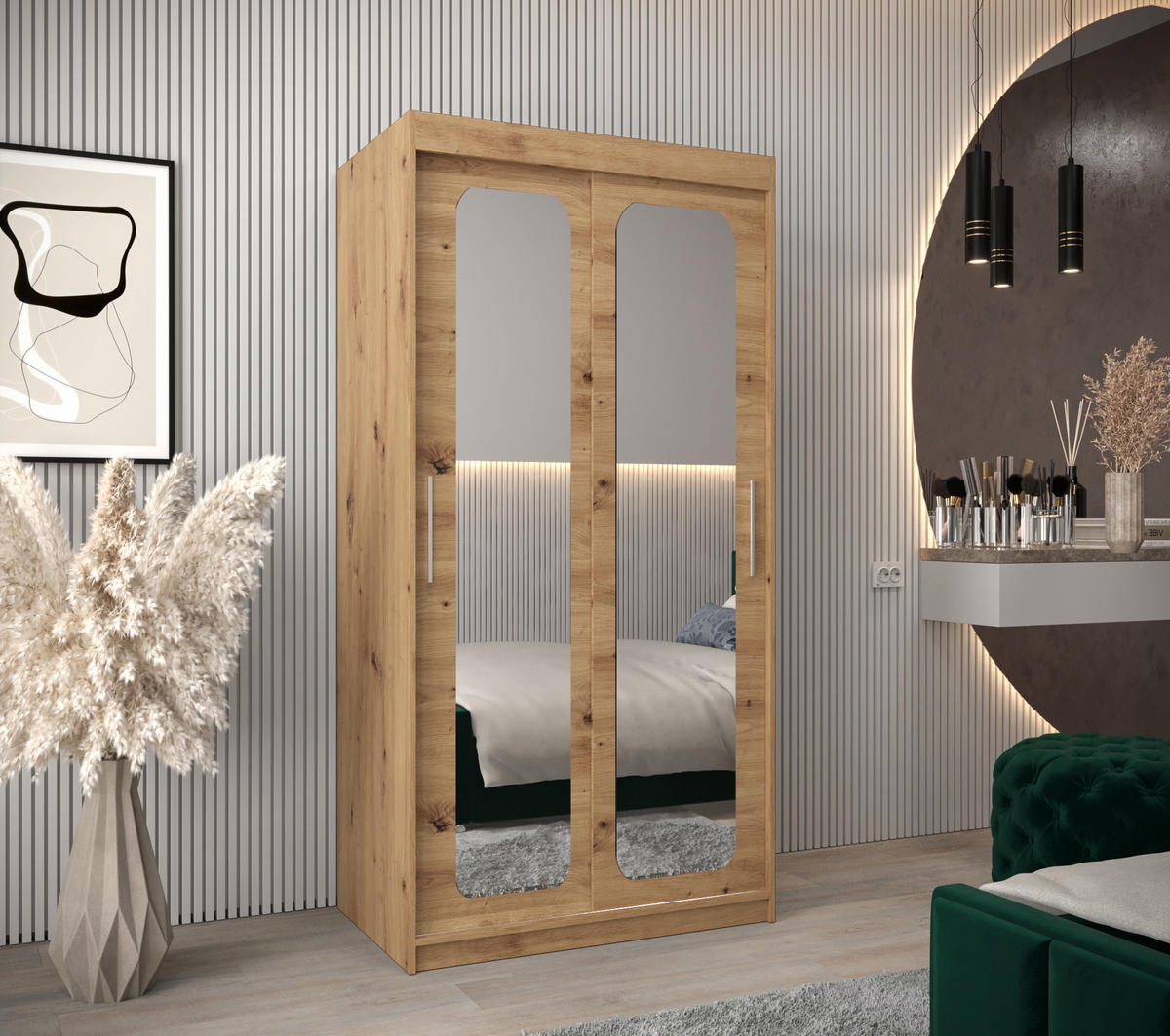 SCHWEBETÜRENSCHRANK 200/100/62 2-türig - Silberfarben/Eiche Artisan, Holz/Kunststoff (100/200/62cm) - MÖBEL KRYSPOL