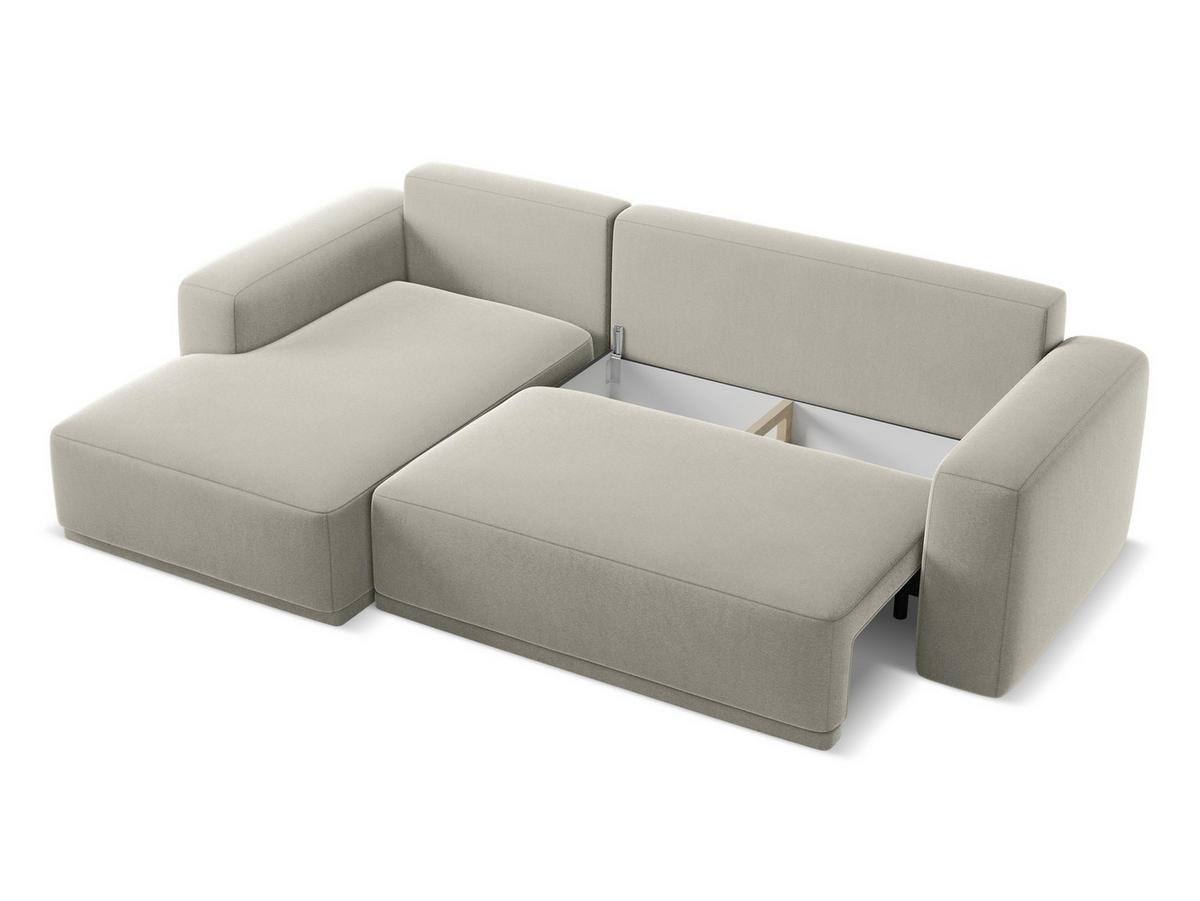 ECKSOFA mit Schlaffunktion Samt Stoff Creme - Perlmutt/Creme, Kunststoff/Textil (258/160cm) - Makamii