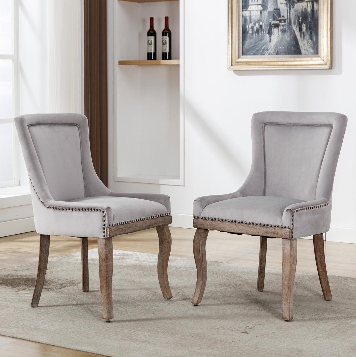ESSZIMMERSTUHL gepolstert Samt Grau mit Massivholzrahmen 2er-Set - Grau, Holz (61/91/55cm) - Meubliv