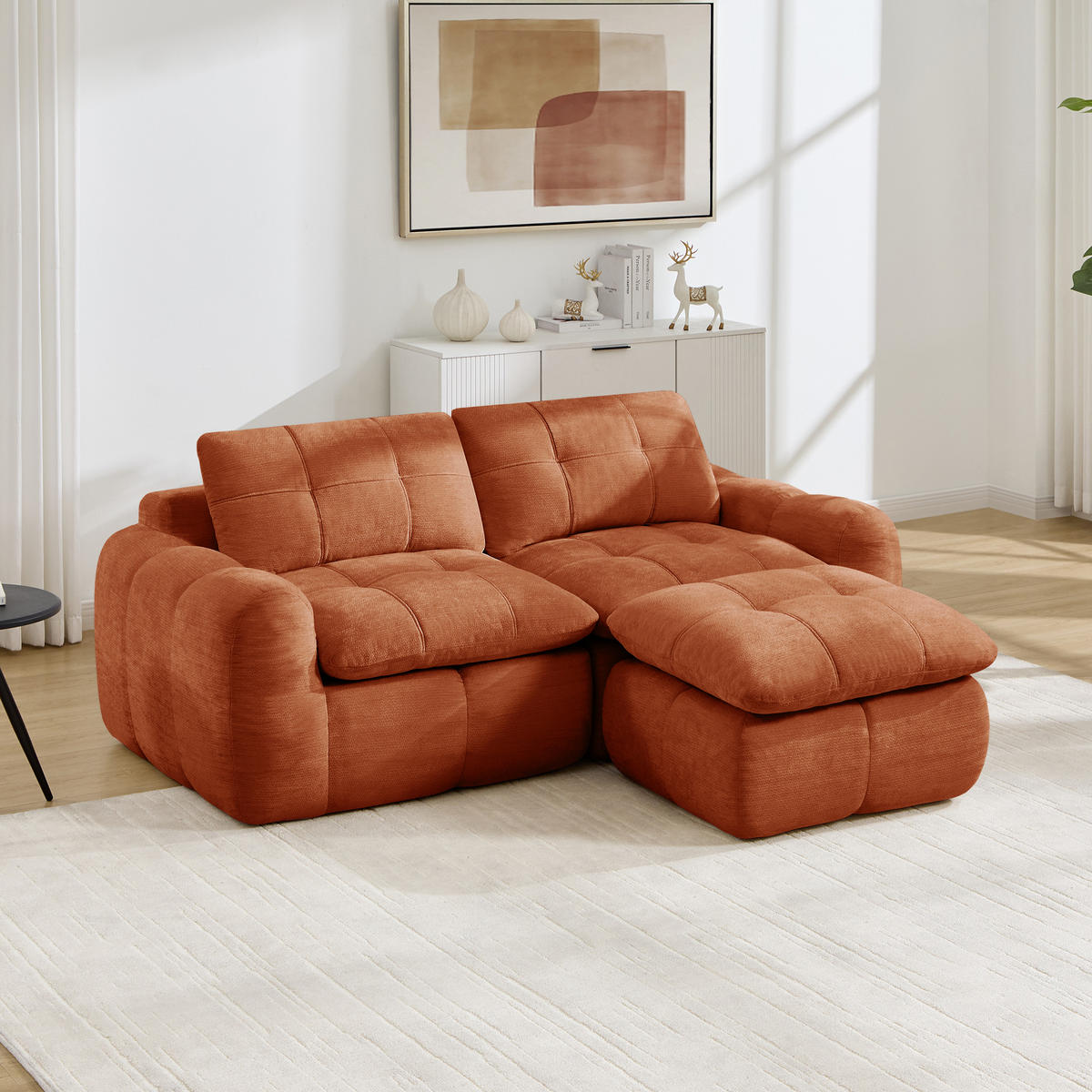 ECKSOFA DE-34464 mit Ottoman und Karostepp-Design Orange - Orange, Textil (160/194cm) - ComfortXL