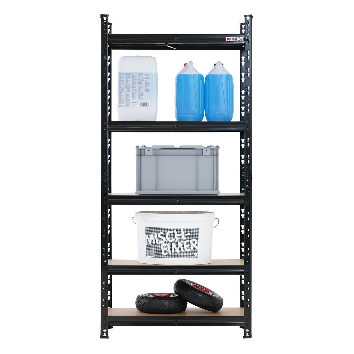 SCHWERLASTREGAL Mega Deal 2x Hermes 150x70x30cm 4 MDF-Platten-Ebenen 4mm Fachlast 175kg Schwarz - Schwarz, Metall (70/150/30cm) - PROREGAL