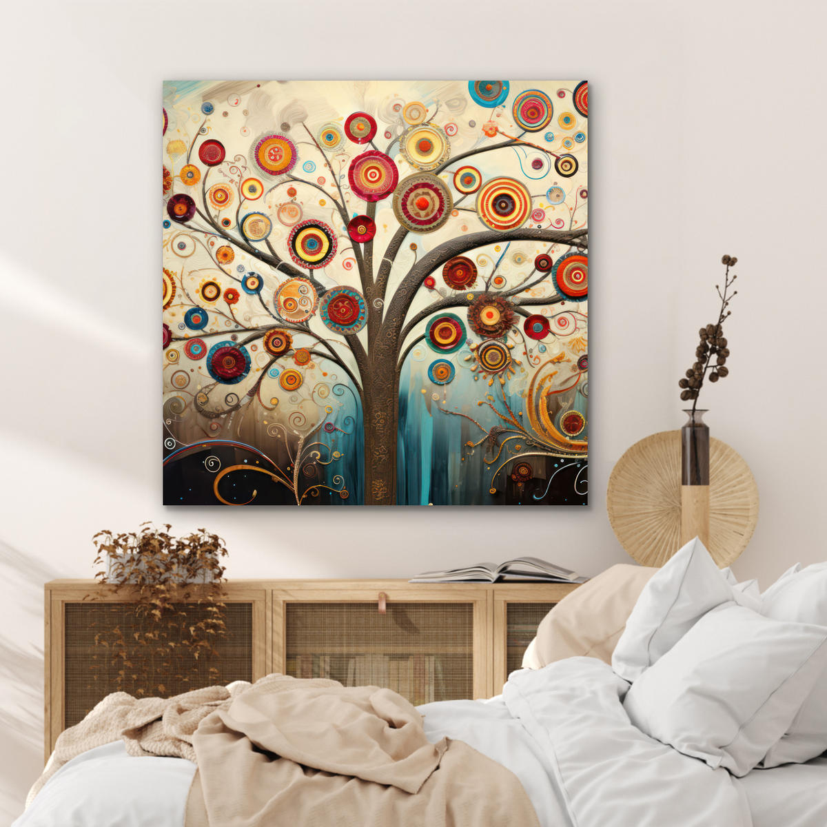 KOVOVÝ OBRAZ Strom - Strom života - Farba 90x90 cm - hnedá, kov (90/90cm) - MuchoWow