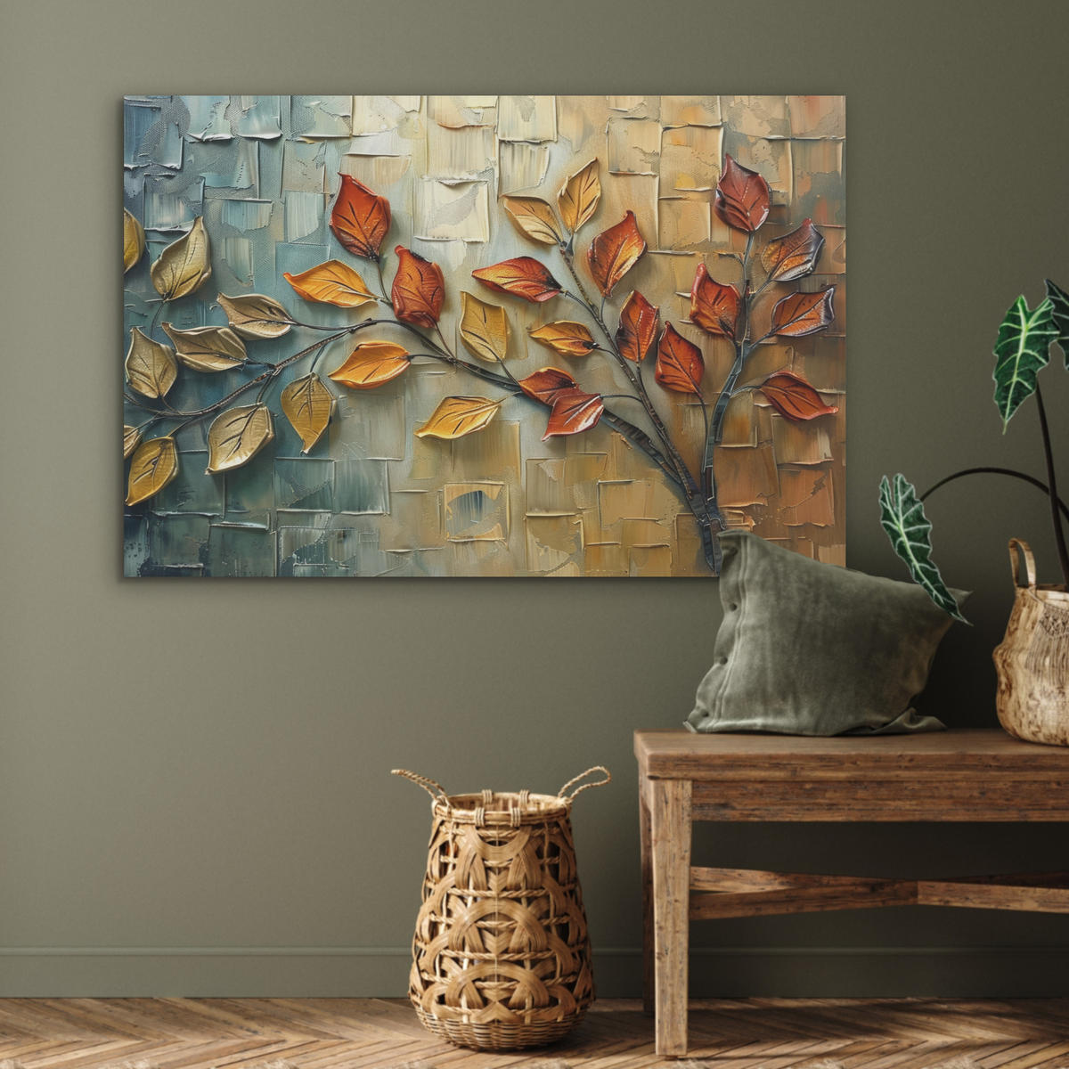 AKUSTIKPANEEL Baum - Abstrakt - Natur - Kunst 100x70 cm - Goldfarben, Textil (100/0.9/70cm) - MuchoWow