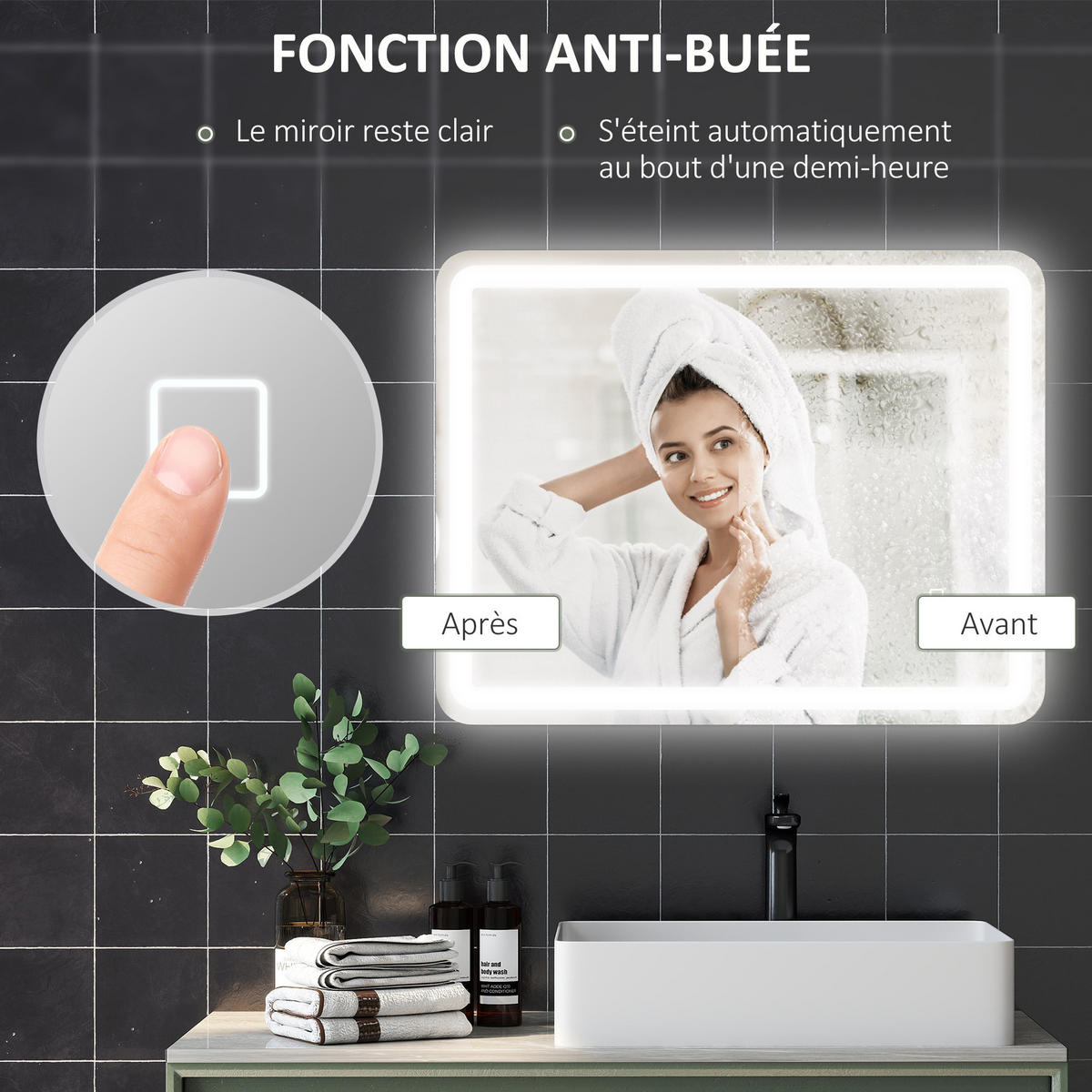 BADEZIMMERSPIEGEL DE-15170 70/90 cm mit 3 LED-Farben und Antibeschlag Silber - Silberfarben, Glas (4/90/70cm) - ComfortXL
