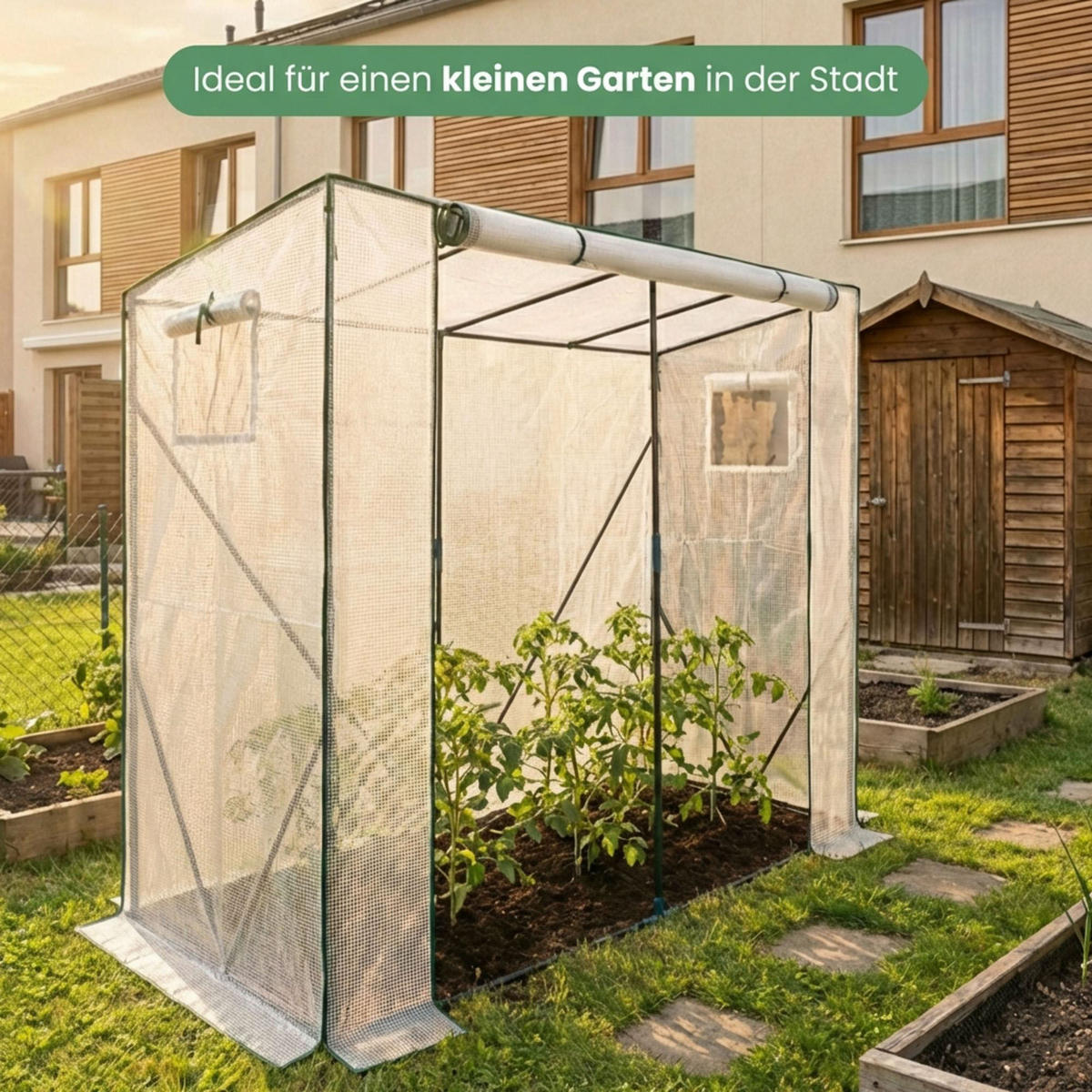 GEWÄCHSHAUS in Hausform, Weiß, 202x80x170 cm - Weiß, Metall (202/170/80cm) - Akord