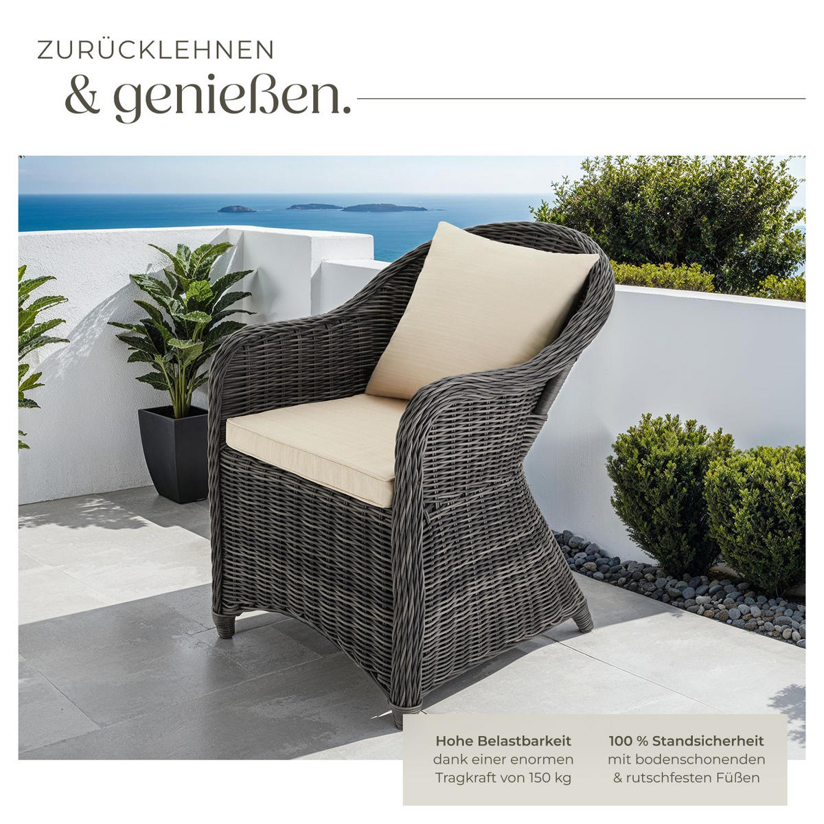 RATTANSESSEL ,71 x 60 x 84 cm,grau - Grau, Kunststoff (60/84/71cm) - tectake