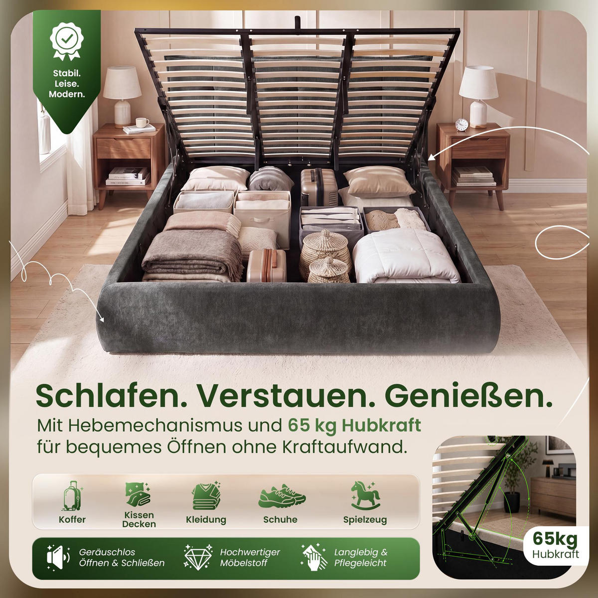 POLSTERBETT 180 cm/200 cm cm Stoff Dunkelgrau - Dunkelgrau, Textil (198/220cm) - CLP