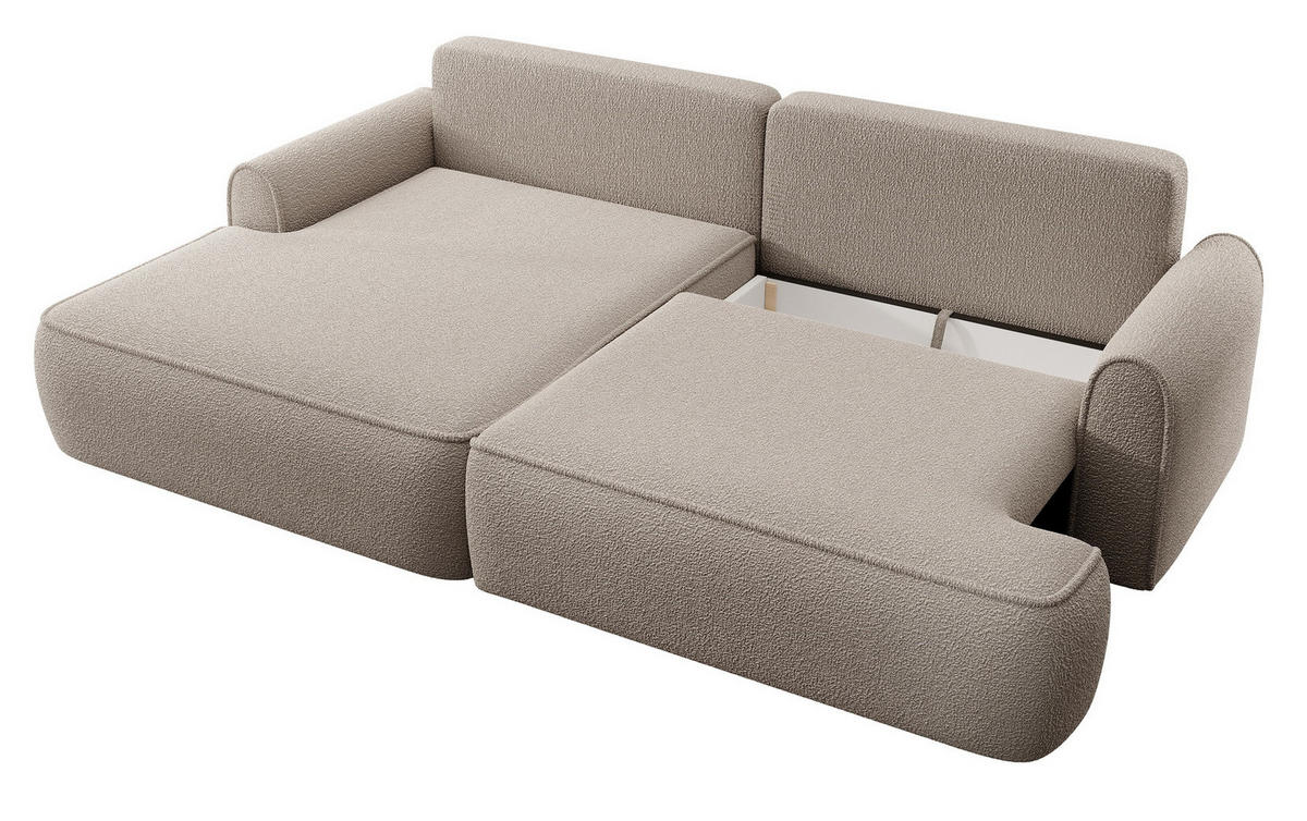 ECKSOFA 250 cm Mareno mit Bettkasten, Schlaffunktion, Links, Beige - Beige, Holz (250/146cm) - Emporius
