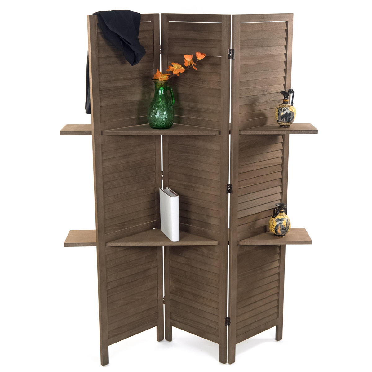 RAUMTEILER Cottage II 3-tlg. Holz, mit 2 Ablagen braun - Braun, Holz (120/170/22cm) - DESIGN DELIGHTS