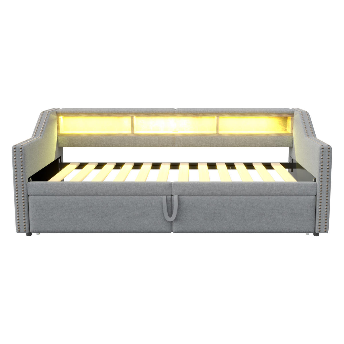 SCHLAFSOFA ausziehbar 90/180 x 200 cm Hellgrau mit USB und LED - Hellgrau, Metall (90/200cm) - Meubliv