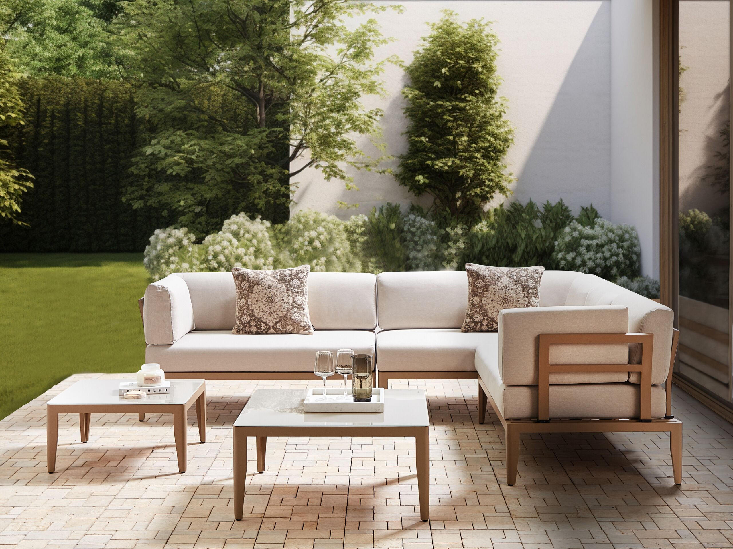 LOUNGE-SET 6-Sitzer sandbeige rechtsseitig modular Auflagen hellbeige Rima III - Beige, Metall - Beliani