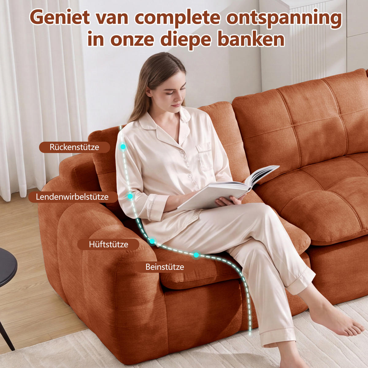 SOFA 194/97/68 cm in Orange aus Chenille mit flexiblem Modulaufbau - Orange, Textil (97/68/194cm) - Flora Grace