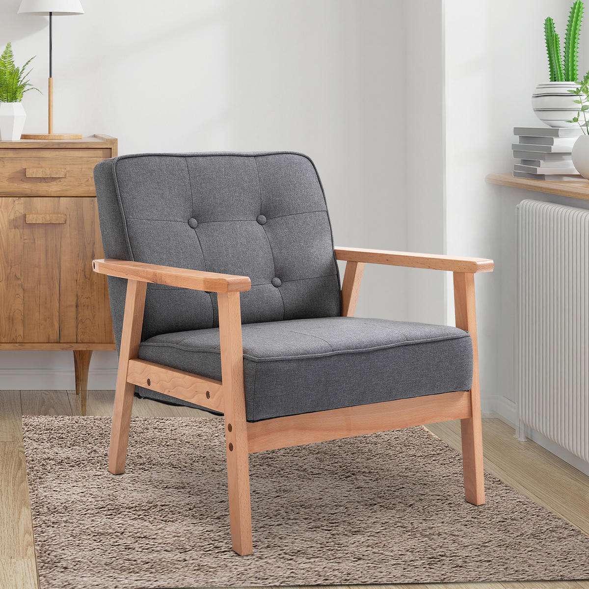 SESSEL DE-06862 mit Holzbeinen und Leinenoptik Grau - Grau, Holz (70/74/64.5cm) - ComfortXL