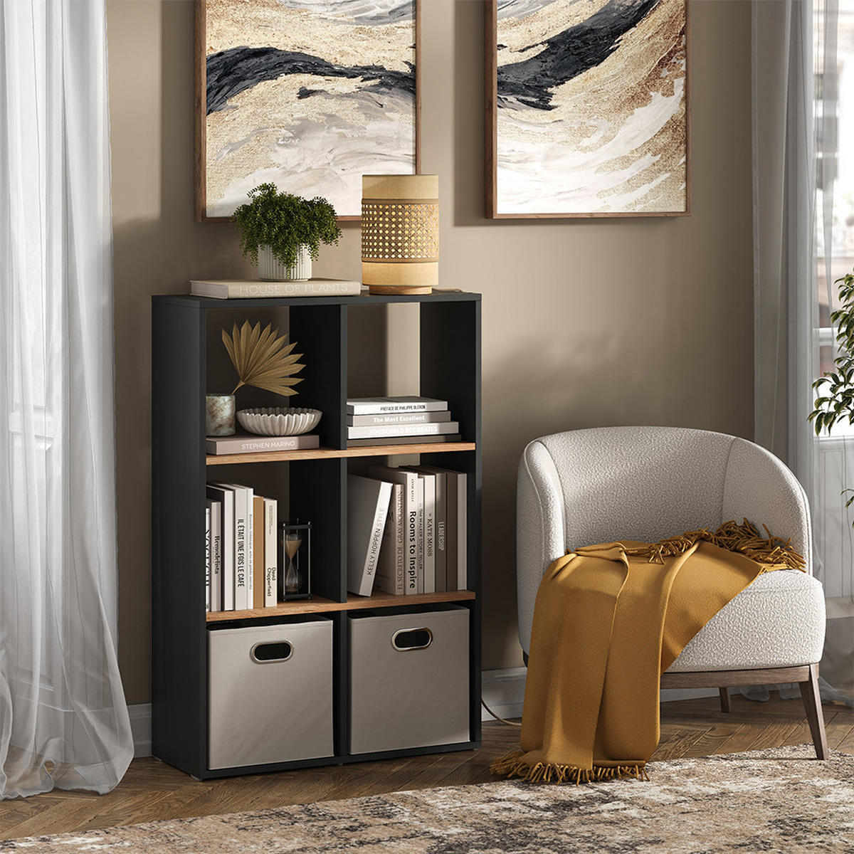 RAUMTEILER Karree Anthrazit/Goldkraft Eiche 72 x 107.8 cm - Honigeiche/Anthrazit, Holzwerkstoff (72/107.8/29cm) - Vicco