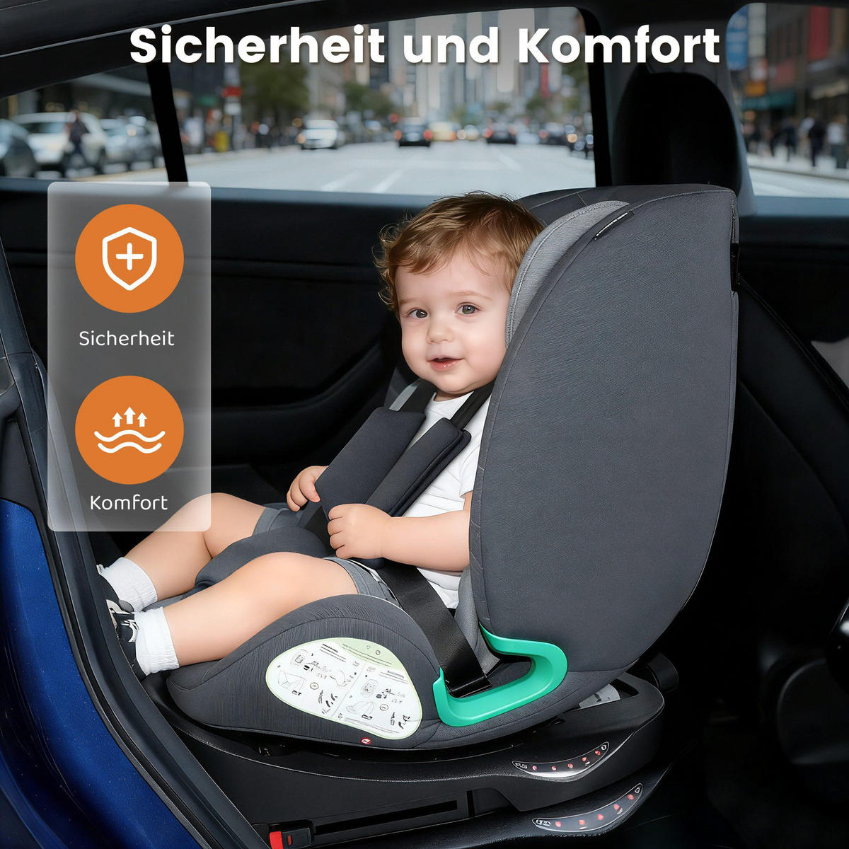 AUTOKINDERSITZ 360° Drehbarer i-Size Kindersitz mit ISOFIX, 40-150 cm - Grau, Textil (46/80/57cm) - BEXEVUE