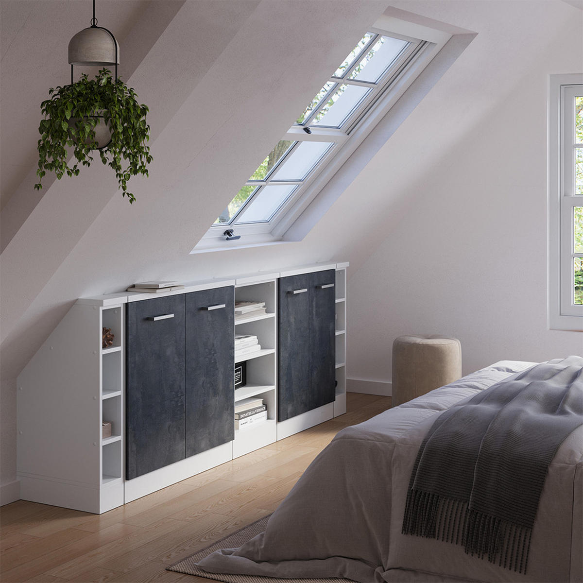 DACHSCHRÄGENSCHRANK-SET Rion Schwarz Beton 5er Set - Schwarz, Holzwerkstoff (210/81.6/46cm) - Vicco