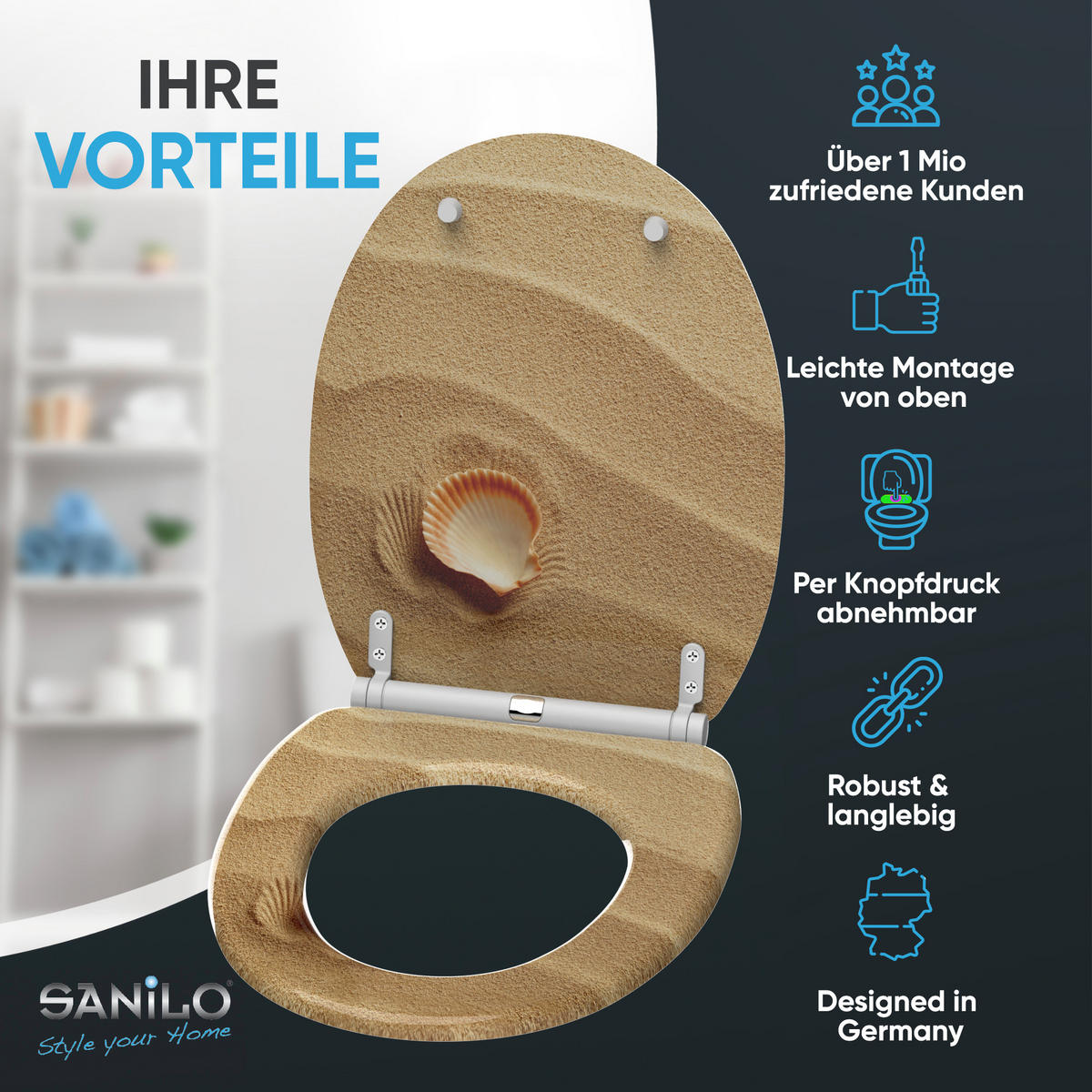 WC-SITZ mit Absenkautomatik & Top Fix Clam - Braun, Holzwerkstoff (37.7/5.5/48cm) - Sanilo