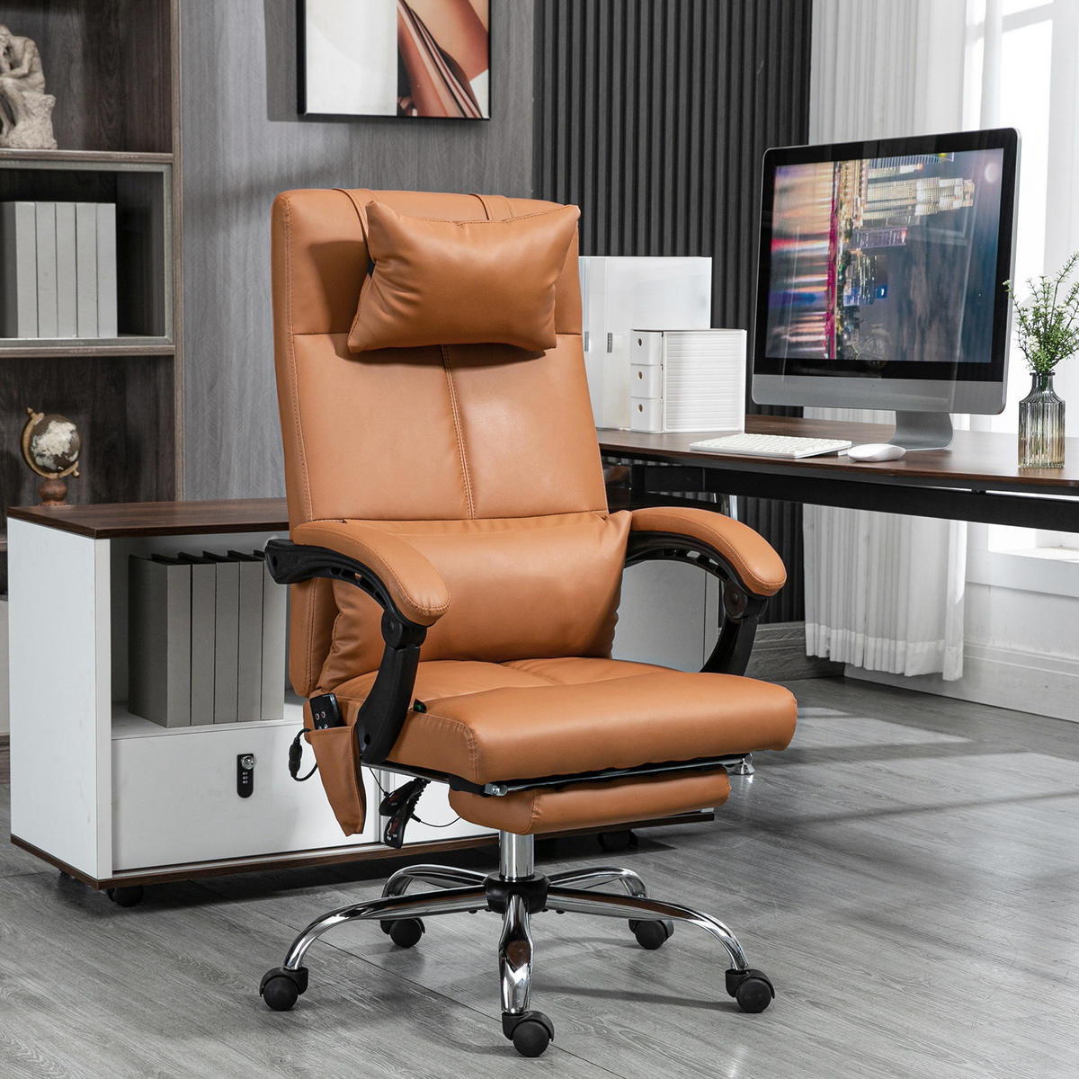 BÜROSTUHL mit Massagefunktion, Braun - Braun, Leder (67/123/66cm) - Vinsetto