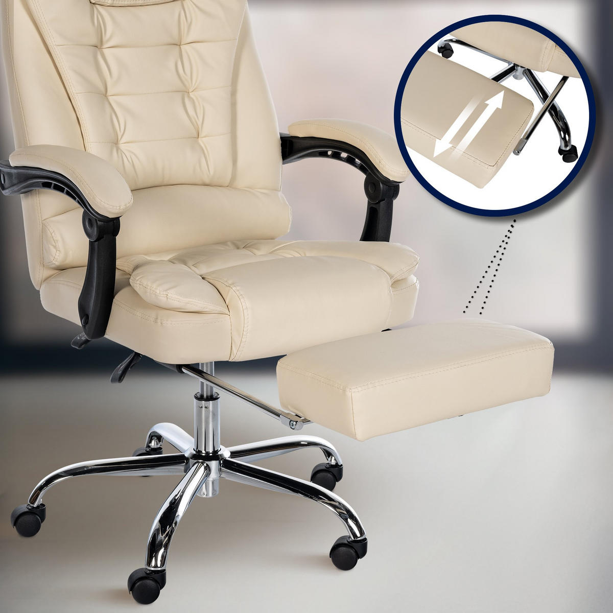 CHEFSESSEL Lederlook creme - Chromfarben/Creme, Textil/Metall (67/115/68cm) - CLP