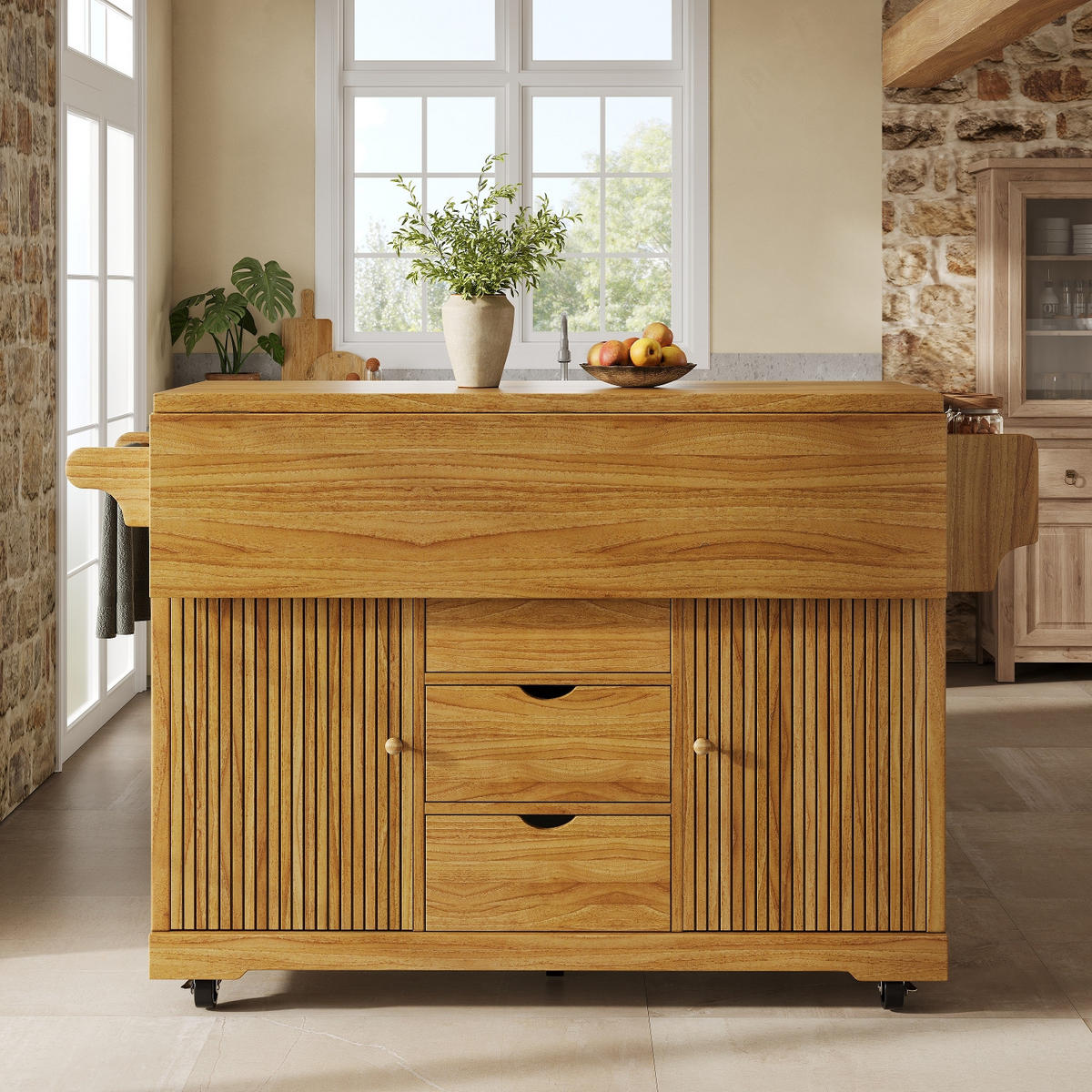 KÜCHENINSEL Mit Ausklappbaren Tischverlängerungen, Für Küche Und Esszimmer, 142,5/80/95 cm - Dunkelbraun, Holzwerkstoff (80/95/142.5cm) - Rolipo