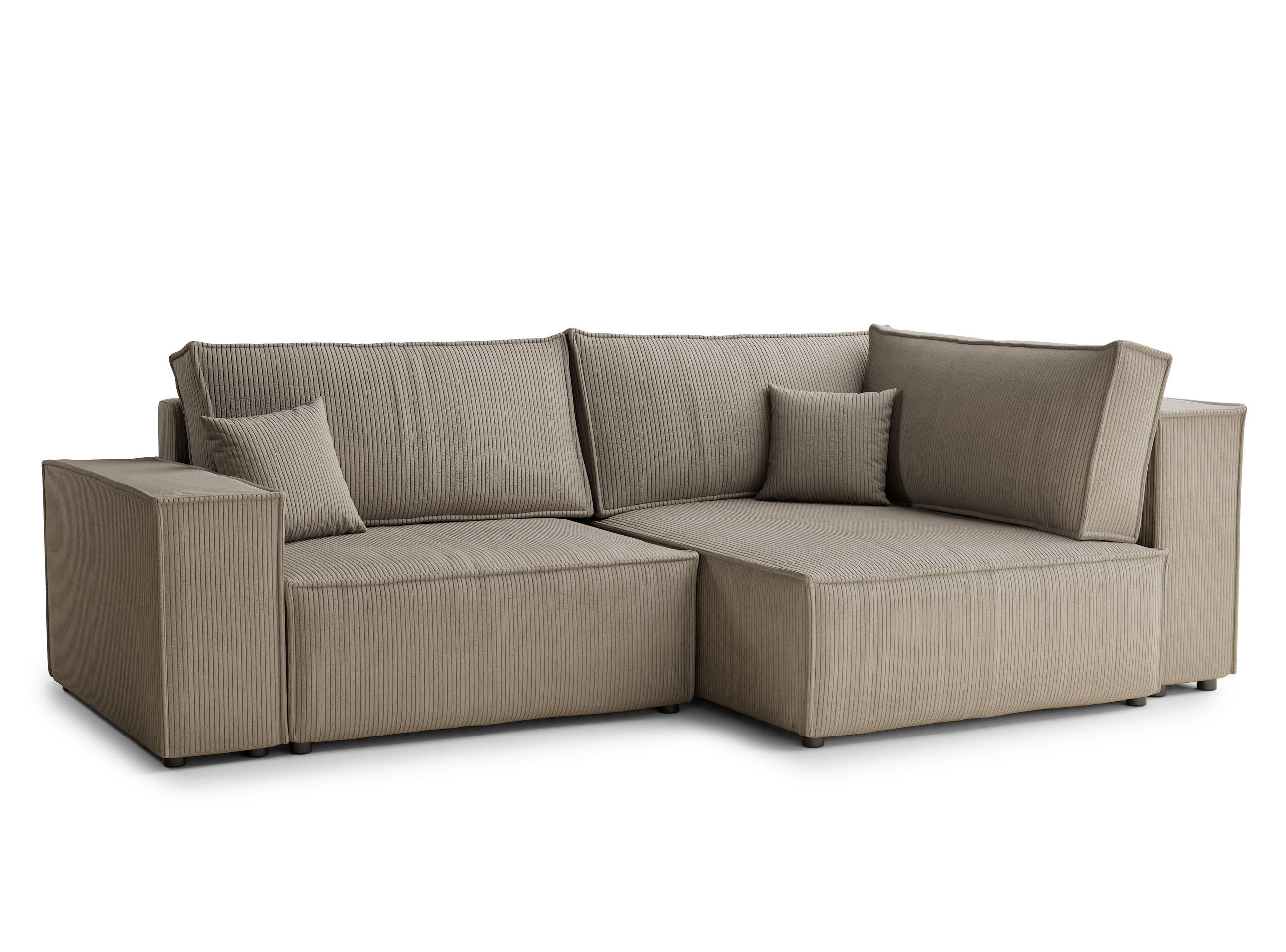 ECKSOFA MIT SCHLAFFUNKTION Tonga Beige Samtstoff - Beige/Schwarz, Holz/Holzwerkstoff (255/105cm) - Maison de Reve