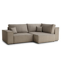 ECKSOFA MIT SCHLAFFUNKTION Tonga Beige Samtstoff - Beige/Schwarz, Holz/Holzwerkstoff (255/105cm) - Maison de Reve