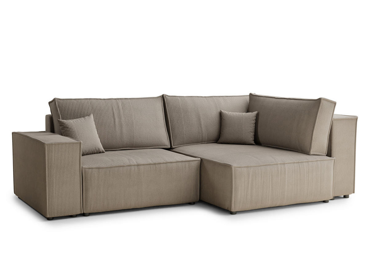 ECKSOFA MIT SCHLAFFUNKTION Tonga Beige Samtstoff - Beige/Schwarz, Holz/Holzwerkstoff (255/105cm) - Maison de Reve