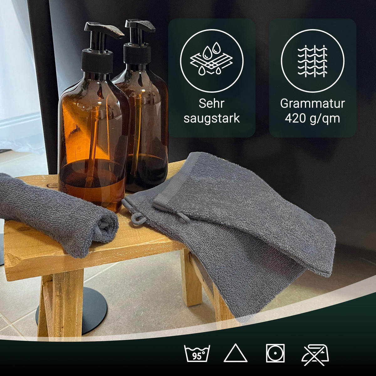 WASCHHANDSCHUH, 10er-Set, 16x21 cm, 100% Baumwolle, Grau - Grau, Textil (16/21cm) - Zollner