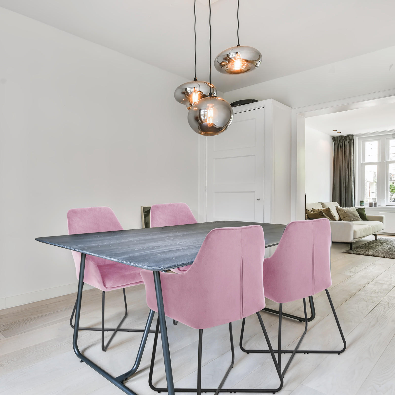ESSZIMMERSTUHL JOSIE Dining 2er Set Samt Rosa - Pink/Schwarz, Textil (59/88/58cm) - SVITA